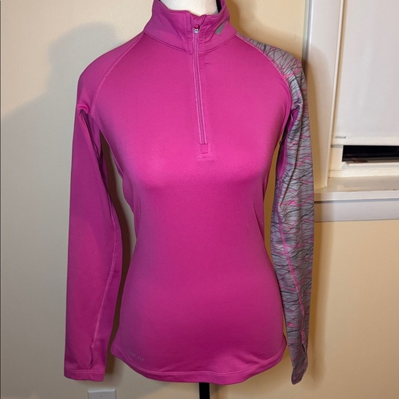 Nike Womens Jacket Pullover xSmall Pro 3/4 zip Longsleeve Pink Thumb holes - Picture 1 of 5
